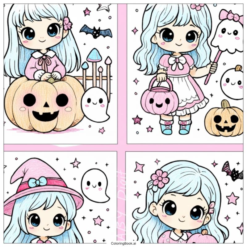 Halloween Kawaii kit2 – 10 coloriages