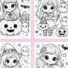 Halloween Kawaii Gothique – 10 Poupées à Colorier
