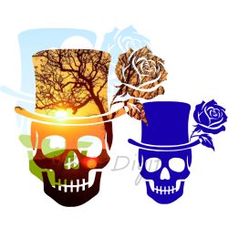 Frame crâne au chapeau et fleur